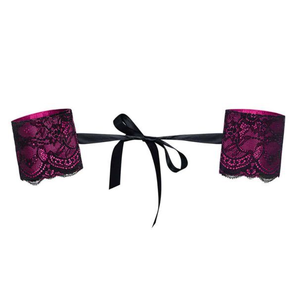 Obsessive - Roseberry Cuffs - Handbojor i Spets - Svart/Rosa