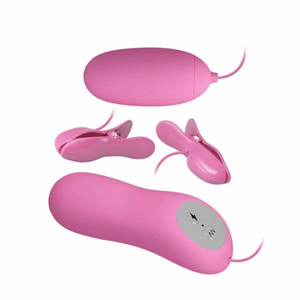 Elektrisk Shock & Vibration Bullet - Äggvibrator med bröstklämmor - Rosa