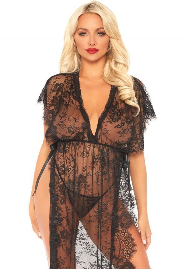 Lace kaftan robe and thong S/M