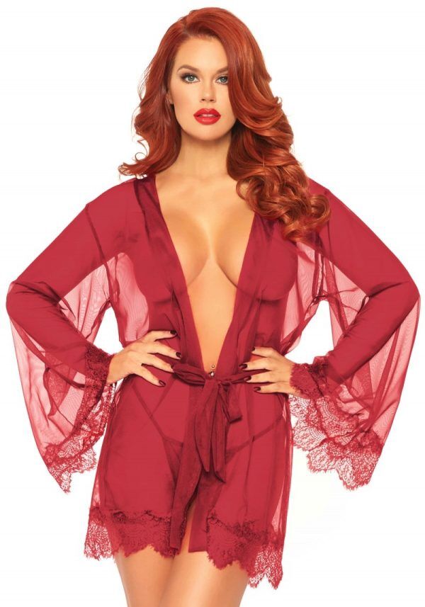 Sheer robe with flared sleeves red - Small/medium