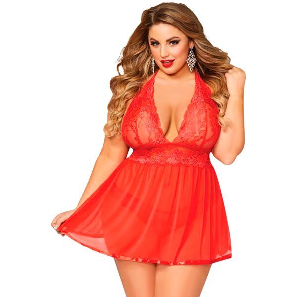 Seven til Midnight Wondrous Babydoll Set Röd Plus Size - Röd - XL/2XL