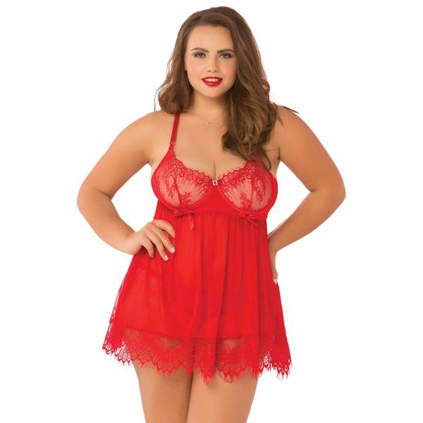 Seven til Midnight High Bed of Roses Babydoll Set Plus Size - Röd - XL/2XL