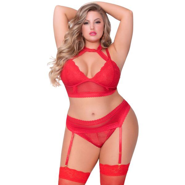 Seven til Midnight Halterneck BH-Set Plus Size Röd - Röd - XL/2XL