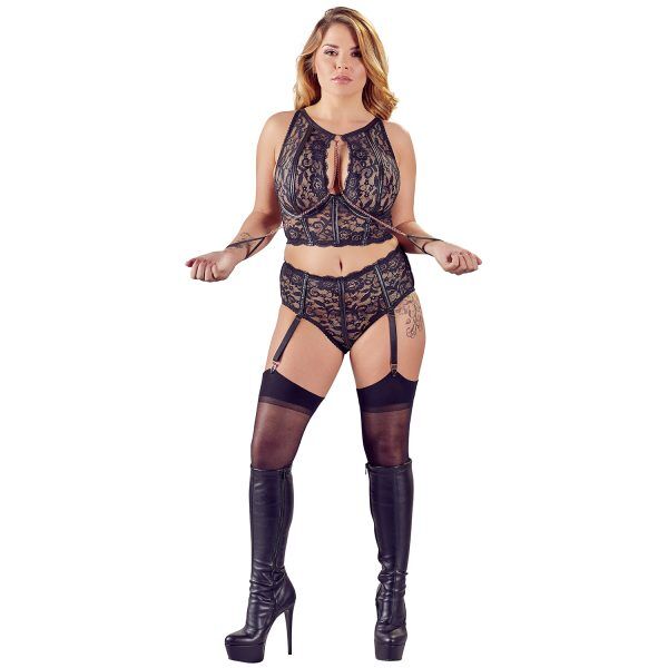 Cottelli Queen Size Bondage Behå-Set med Handbojor - Svart - 2XL