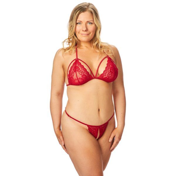 NORTIE Friia Röd BH och Grenlös String Set Plus-Size - Röd - One Size