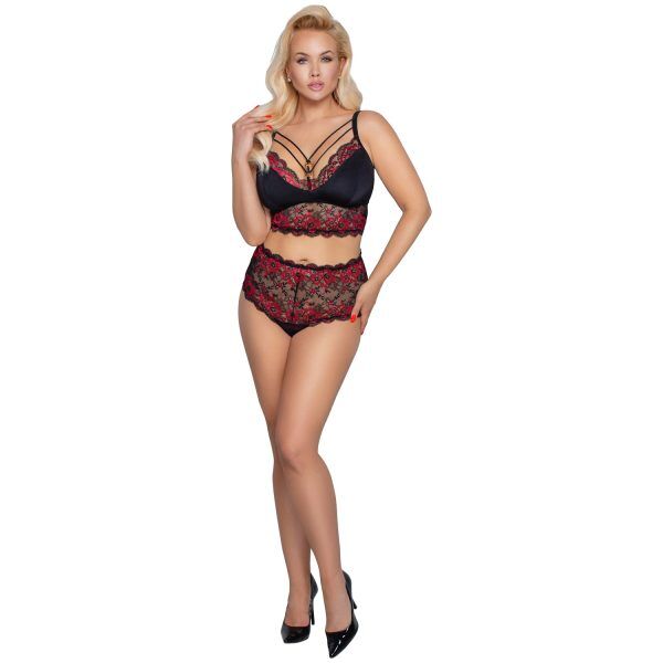 Cottelli Curves Röd Spetsbehå-set plus size - Svart - 3XL