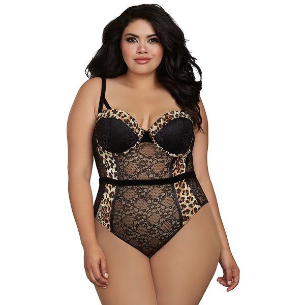 Dreamgirl Leopardteddy Plus Size - Svart - 3XL