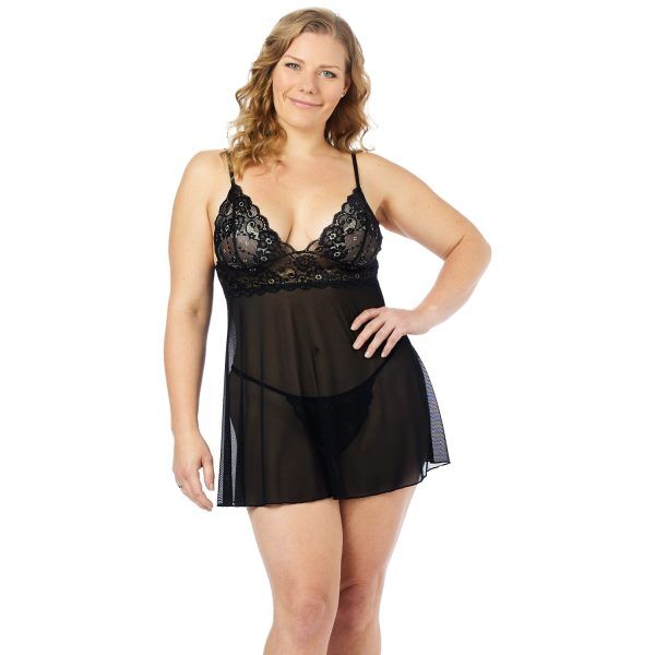 NORTIE Basil Black Babydoll Set Plus-Size - Svart - Plus size