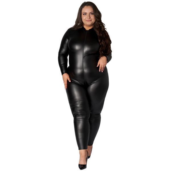 NORTIE Fetish Wetlook Grenlös Catsuit Plus-Size - Svart - Plus size