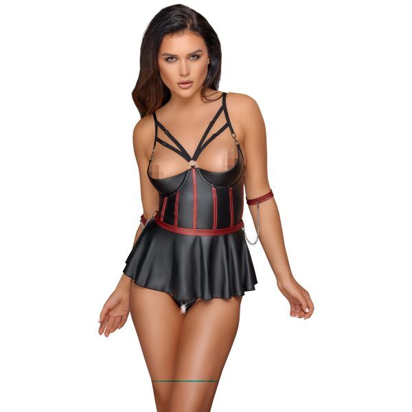 Cottelli Bondage Halvkupa Bondage Babydoll med Restraints - Svart - XL