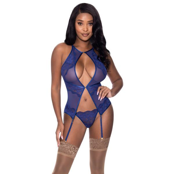 Magic Silk Exposed Blueberry Basque och Stringtrosa Set - Lila - L/XL