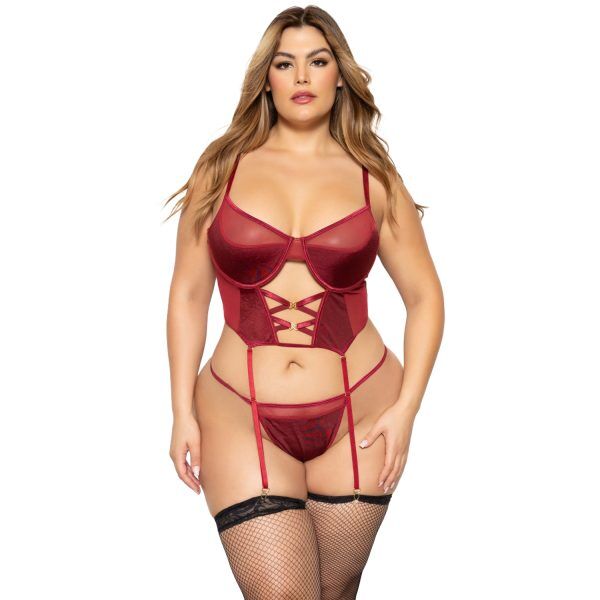 Seven 'til Midnight Wine Longline BH med Trosor Plus Size - Bordeaux - 3XL/4XL