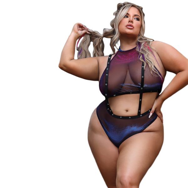 Fantasy Lingerie Vibes STARDUST Set med UV-reaktivt Stjärntryck Plus Size - Ljusrosa - Plus size