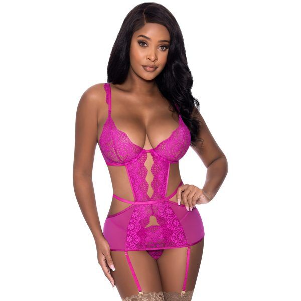 Magic Silk Exposed Berrylicious Set Klänning med Utskärningar och G-string - Fuchsia - L/XL