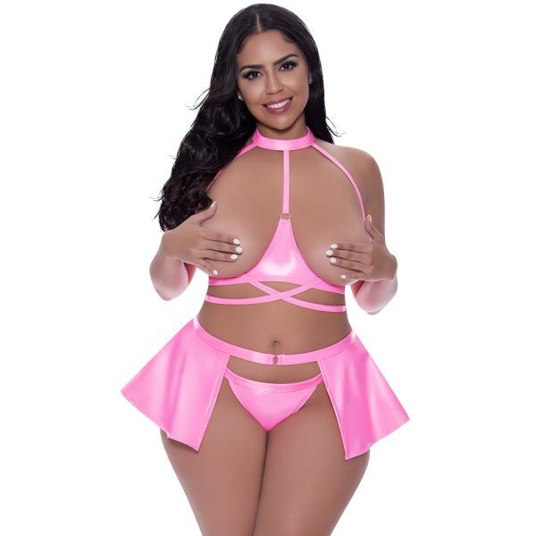 Magic Silk Exposed Club Candy Pink 3-delat Set Plus Size - Ljusrosa - Queen Size