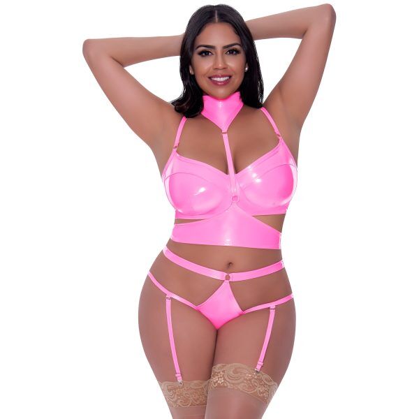 Magic Silk Exposed Club Candy Pink Sele Set i 3 Delar Plus Size - Ljusrosa - Queen Size